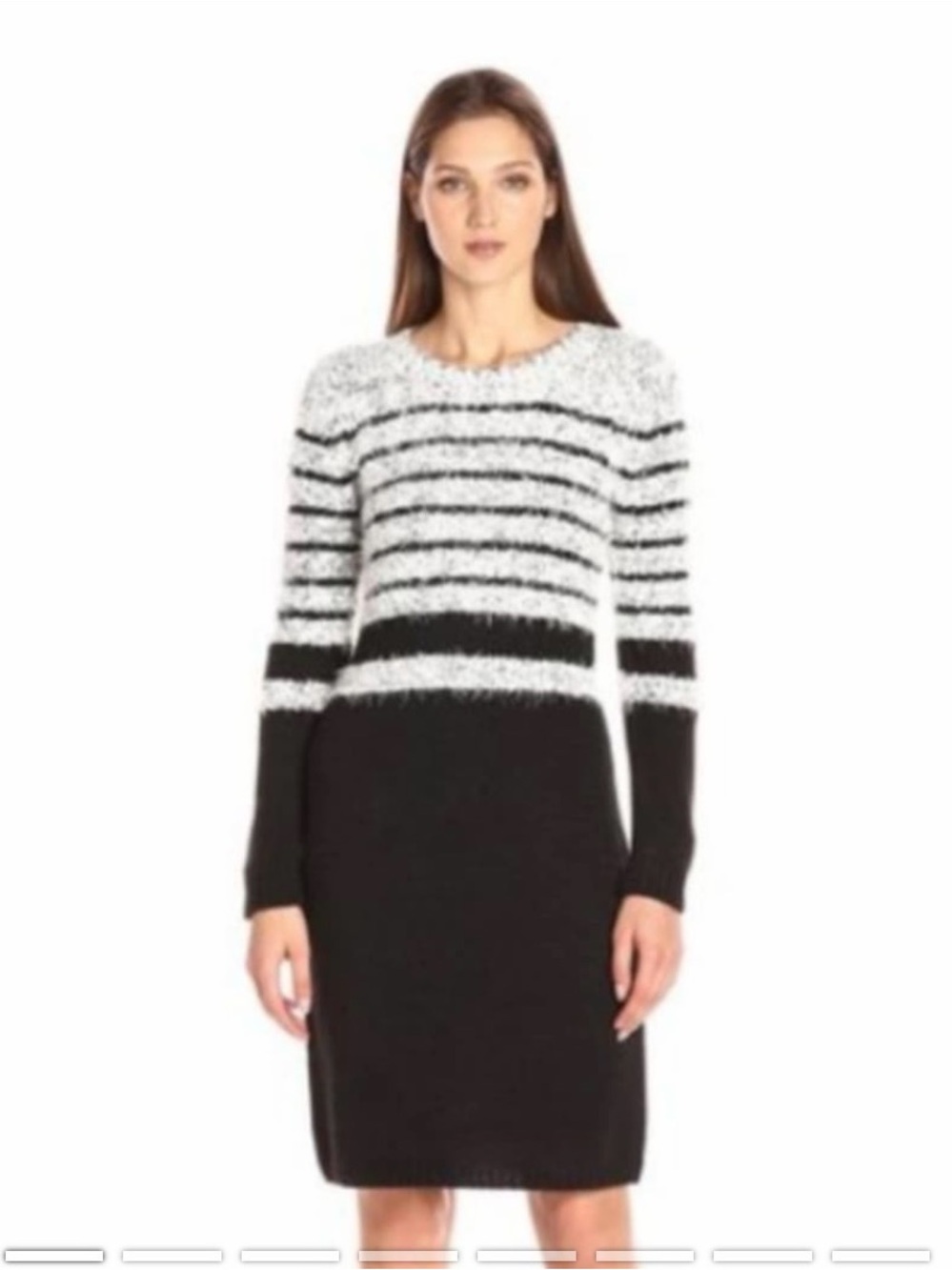 Calvin Klein Black & White Fuzzy Stripe Sweater Midi Dress Women’s Medium